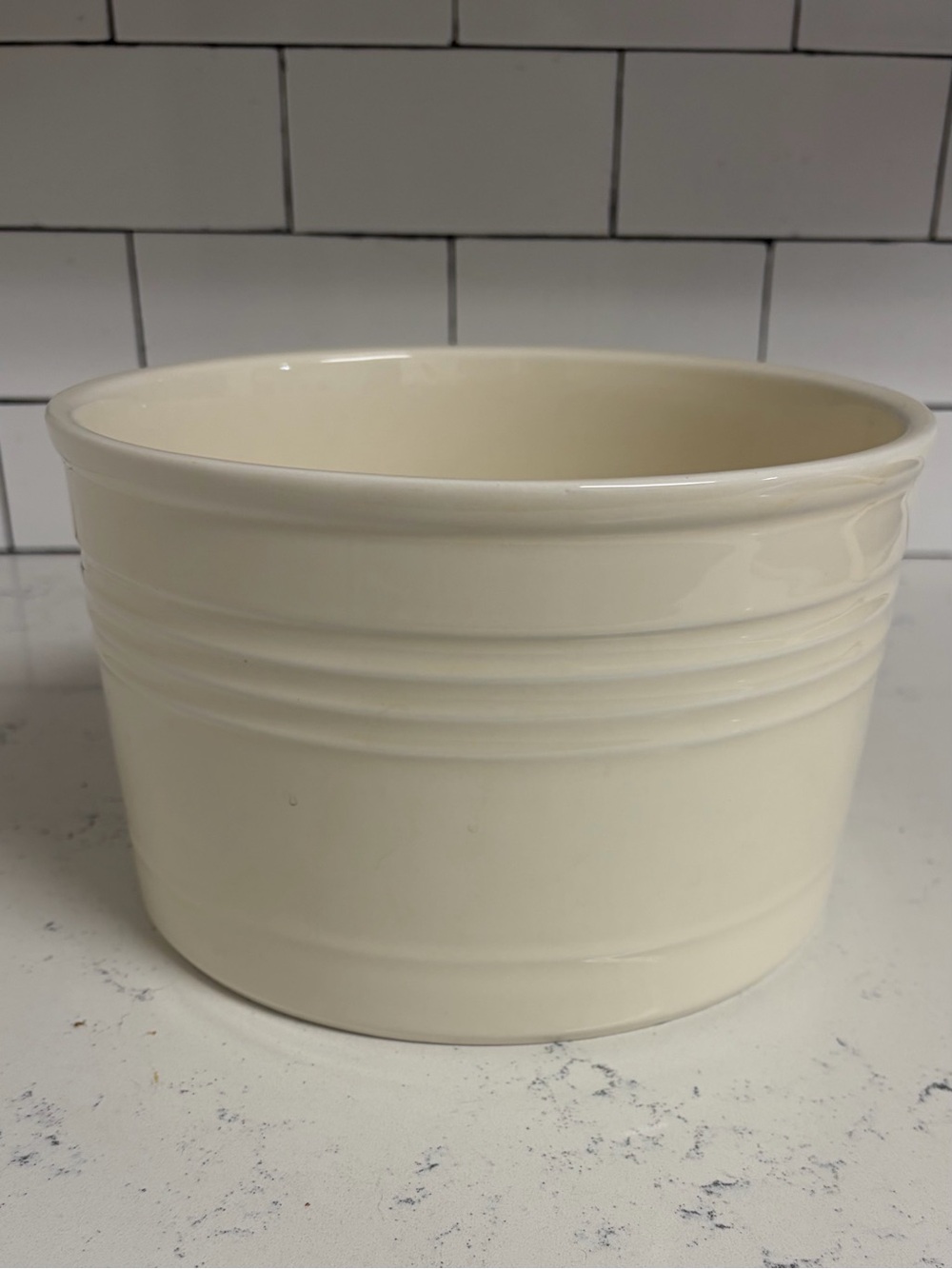 Vintage Biltmore Glazed Stoneware Soufflé Bowl, Cream, 8.5 x 5.25 in (2 qt)